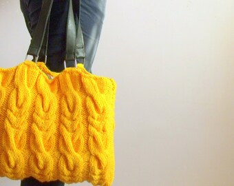 HANDKNIT BAG , Mustard handknit bag , Shoulder Bag , Handbag , handwork gift , gift for her , Easter gift ,