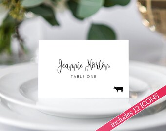 Place Card Template, Place Cards with Meal Choice, Place Cards Wedding, Place Cards Printable, Place Cards With Meal Icon, Escort Cards
