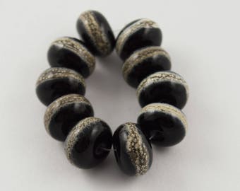 Black with Silvered Ivory Stringer Lampworked Spacer Bead Set