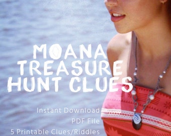Moana Games, Moana Treasure Hunt: Printable Clues, Princess Party Games, Instant Download - PDF