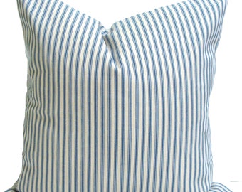 PILLOW COVER SALE, Blue Ticking Pillows. Decorative Pillow, Throw Pillow, Accent Pillow, Blue Pillow. Cushion,Denim Blue Ticking. Farmhouse