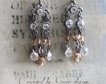 Dainty Drops ~ vintage assemblage earrings rhinestones pink crystal chandeliers one of a kind crowned by grace