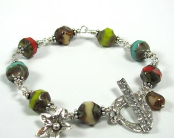 Indian Summer - Czech Glass, Hill Tribe, Sterling Silver Bracelet
