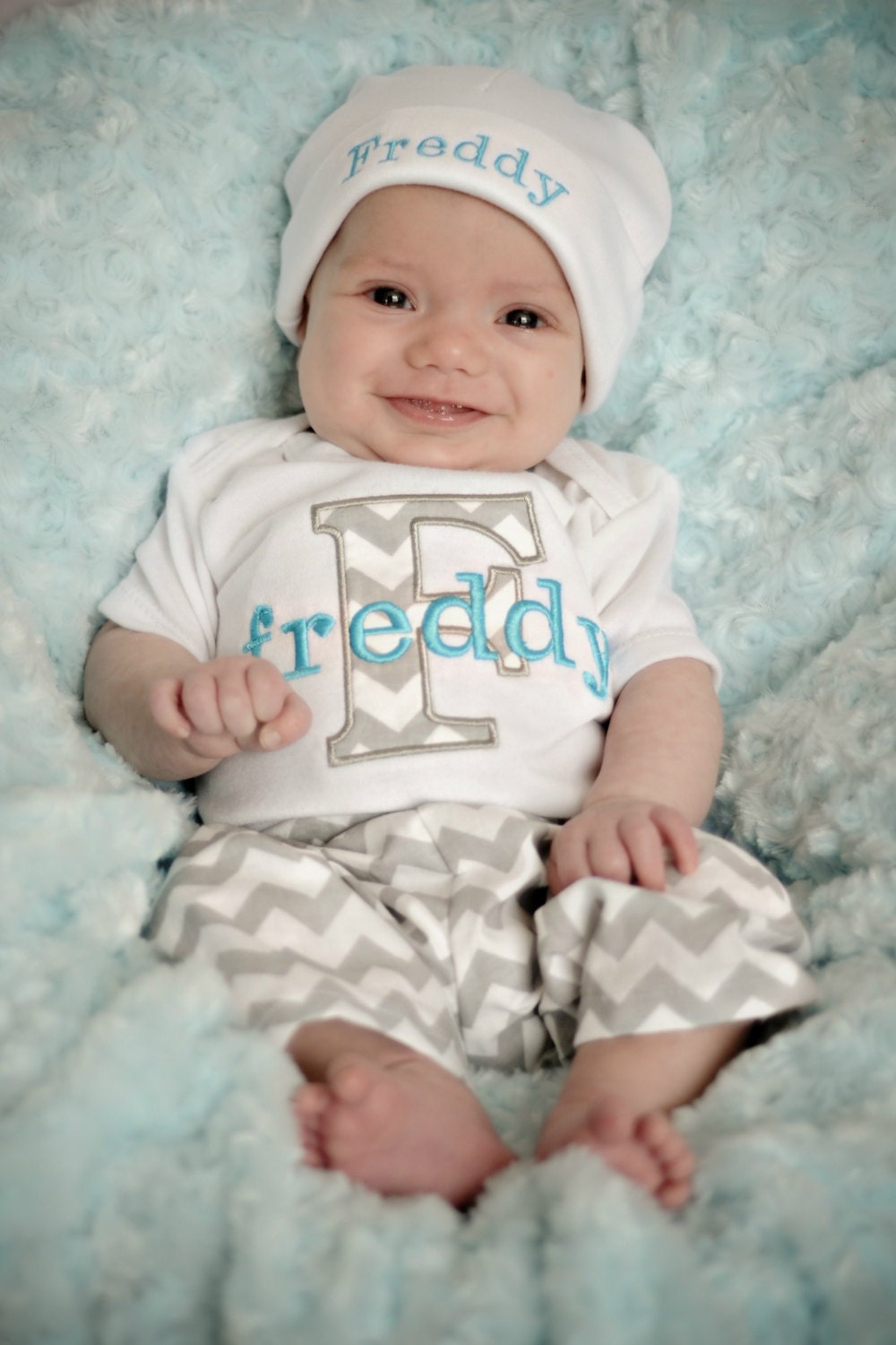 Personalized Baby Boy Gift Baby Boy Clothes Gray Turquoise
