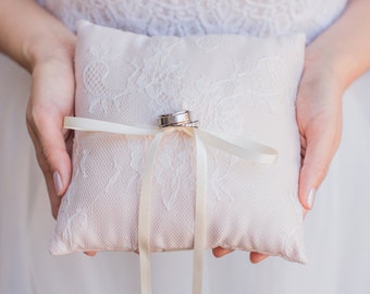 Blush Champagne French Chantilly Lace Ring Pillow - Handmade in the USA, Ring Bearer Pillow, Ring Pillow, Ring Boy