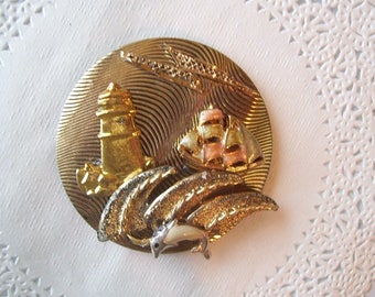 Nautical Magnet (848) - Lighthouse refrigerator magnet - repurposed jewelry - nautical jewelry - sailing ship - dolphin - beach jewelry