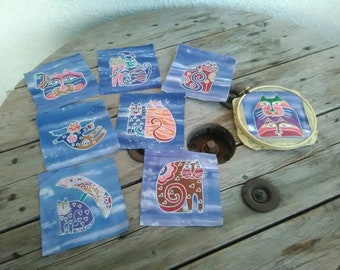Laurel Burch quilting squares vibrant cats hanging out!