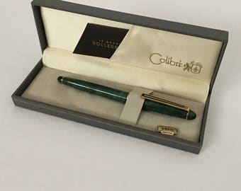 Colibri Le Grand Rollerball Ink Pen Marble Malachite Green and Gold Collectible Giftable Refillable Executive Pen New in Original Box