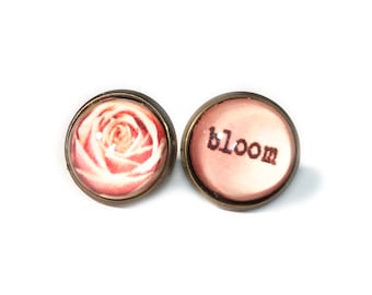 Rose Bloom Mismatched Antique Brass Post Earrings