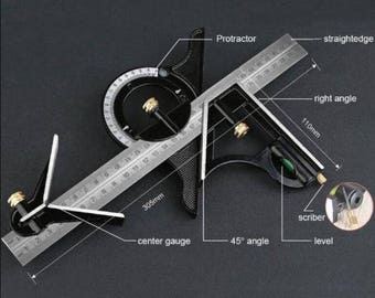 Combination Tri Square Set Angle Finder & Protractor Level Adjustable Measure