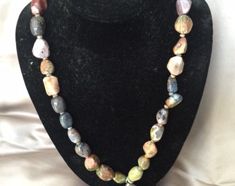 boho chunky stone necklace with sterling