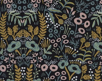 Cotton + Steel - Rifle Paper Co. - Menagerie - CANVAS Tapestry in Midnight Metallic