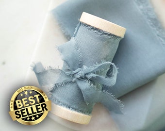 Something Blue Silk Ribbon; 100% Silk; Hand ripped; blue Wedding bridal bouquet, invitations, favors, wedding photography styling