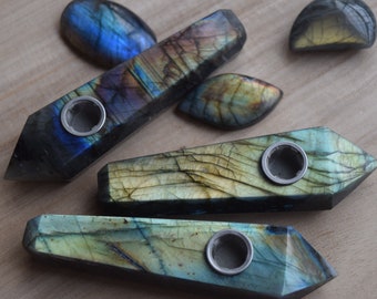 Labradorite pipe, crystal pipe, ceremonial pipe, for legal tobacco use only