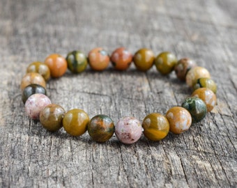 Ocean Jasper Bracelet, Gemstone Bracelet, Mens Bracelet, Womens Bead Bracelet, Stacking Healing Stone Yoga Bracelet, Gifts