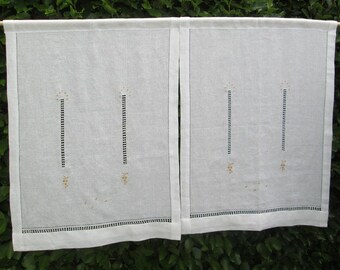 Linen net curtain embroidered, drawn-thread-embroidery curtains, linen treatment windows