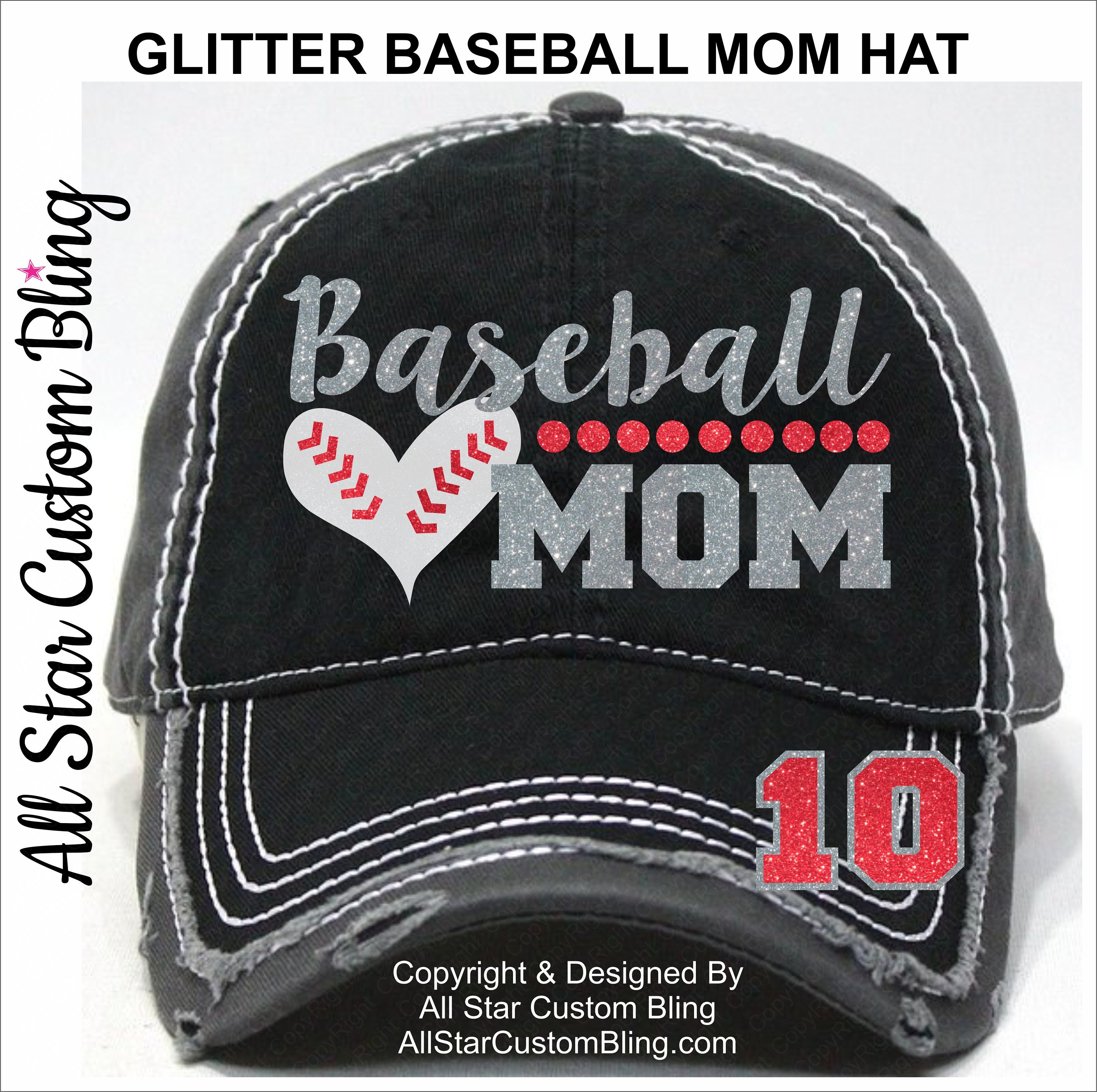 Glitter Baseball Mom Hat Baseball Mom Distressed Hat Mom