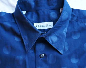 Vintage Christian Dior Blue Polka Dot Shirt/Men's/size M 15 1/2/new never worn