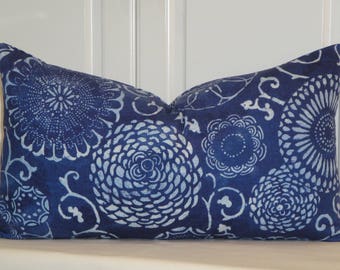 BOTH Sides - Suzani - Decorative Pillow Cover - Duralee - Throw Pillow - Accent Pillow - Batik - Indigo - Blue - FINAL SALE