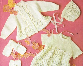 Lacy baby christening dress vintage knitting pattern PDF