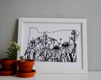 Oregon print, Oregon floral, Oregon decor
