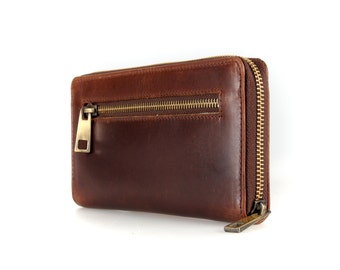 Ladies Leather Ziparound Wallet, Leather Purse, Brown