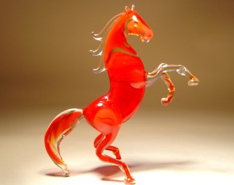 Handmade Blown Glass Figurine Animal Rearing Bright Red HORSE
