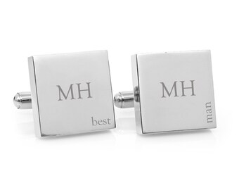 Wedding cufflinks for the Best Man - Engraved personalized cufflinks - Personalised square silver cufflinks for Groomsman