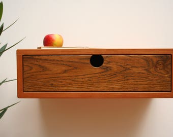 Mid Century Modern Scandinavian Floating Nightstands with Rustic Oak Drawer, Solid Wood Shelf, Bedside Table, Furmiture Decor