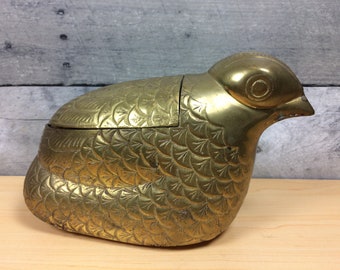 Large Brass Quail Dish with Lid