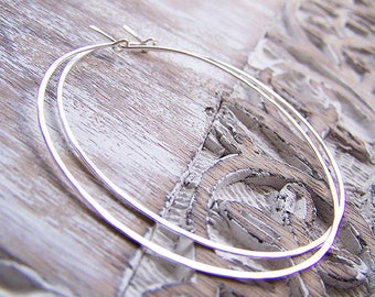 Large Sterling Silver Hammered Hoop Earrings, Silver Hoops, Big Hoops, Custom Hoops