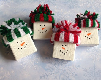 Snowman Ornament. Wood Snowman.