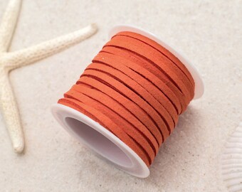Suede Cord, 3mm Flat Cord, 5 Meters, Jewelry Cord, Orange -S8