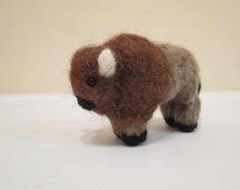 Felted Bison Doll - Needle Felted Animal - Bison Miniature