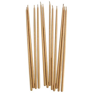 Tall Gold Hand Dipped Birthday Candles - 12 long metallic gold party birthday cake candles