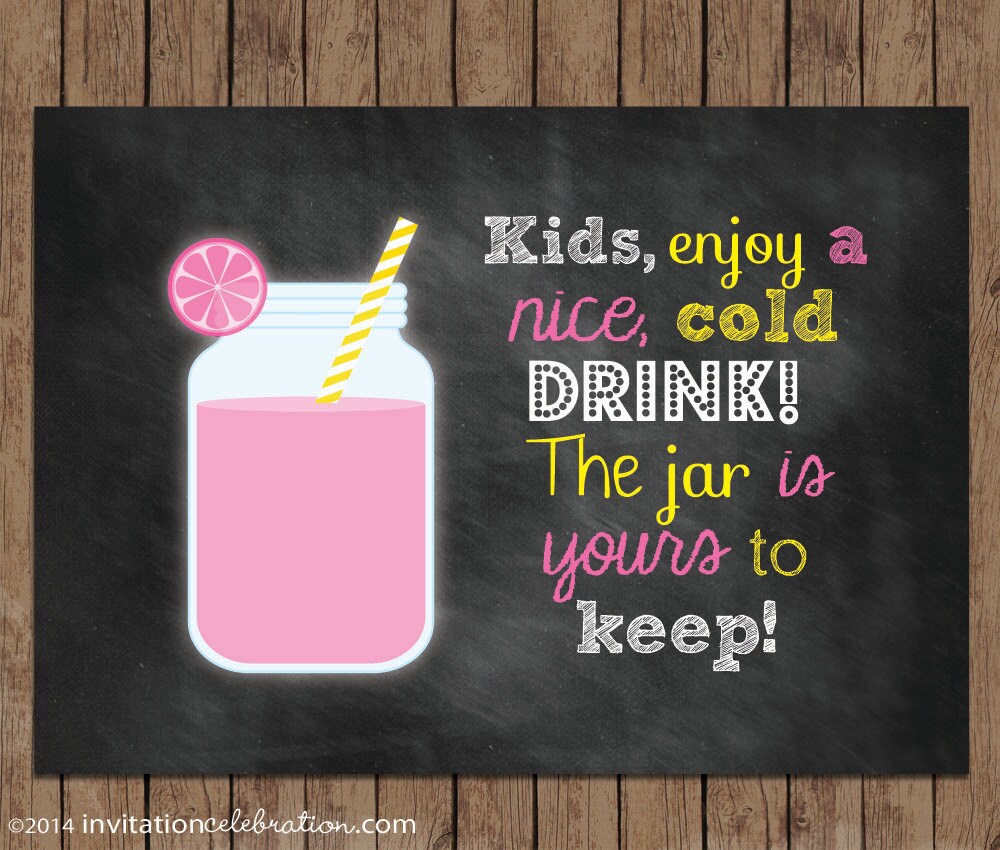 Pink Lemonade Chalkboard Sign PRINTABLE Mason Jar Favor