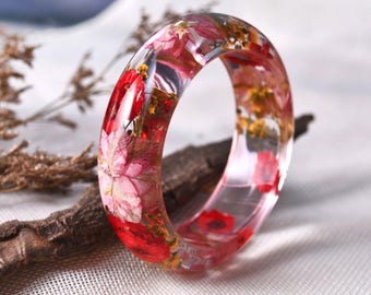 Resin bangle bracelet, Resin Ring, Flower Jewelry, Resin Jewelry, Dried Flowers, Resin Flower Jewelry, Nature Ring, Botanical Jewelry