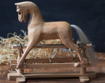 Vintage Wooden Rocking Horse Miniature Hand Carved Pony Toy