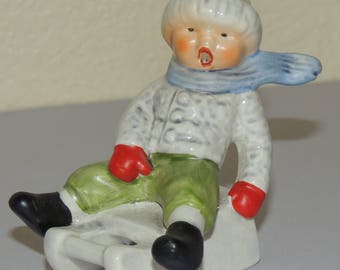GOEBEL West Germany Little Sledding Boy Figurine