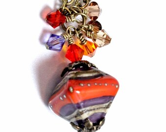 Lampwork and Swarovski Pendant-Desert Sunset