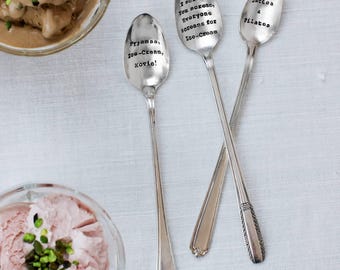 Personalised Silver Plated Vintage Long Sundae Spoon - Hand stamped Spoon - Customised Cutlery - Personalised Gift - Ice Cream Bespoke Gift