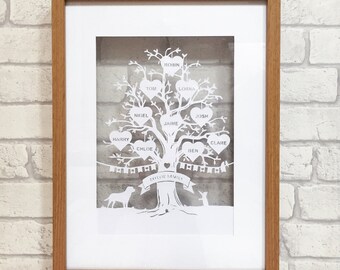 Family tree papercut a4 personalised papercutting A4 or A3