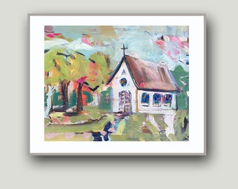 Abstract print, Country Church, church art, country print