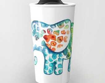 Elephant Mug, ceramic travel Mug, coworker gift, gift for teacher, elephant gift, coffee mug, gift idea, watercolor elephant coffee