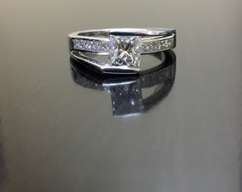 18K White Gold Princess Cut Diamond Engagement Ring - 18K Gold Diamond Wedding Ring - Princess Cut Diamond Solitaire - 18K Diamond Ring