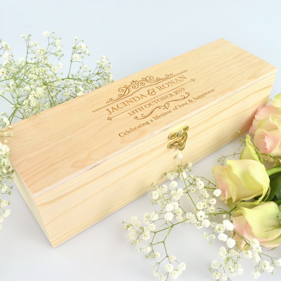 Engraved Wooden Wine And Champagne Box Natural