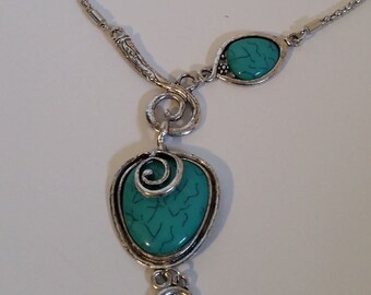 Long Pendant Necklace,Long Layered Faux Turquoise Collar Pendant Necklace,Vintage Design Pendant