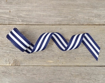 Nautical Ribbon / Navy Blue and White Striped Ribbon - 7/8 inch - 5 yards