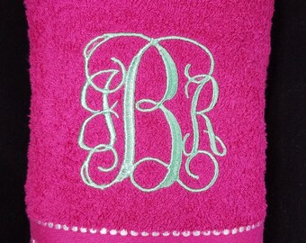 Monogrammed Beach Towel HOT Pink makes a great Birthday Gift or Pool Party Favor; Monogram Included