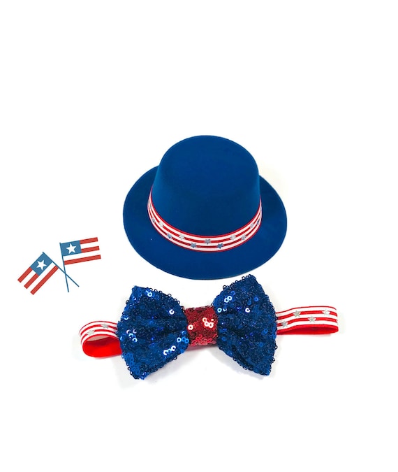 Fourth of July Costume for Dogs || Uncle Sam Hat || Independence Day Hat and Bow Tie